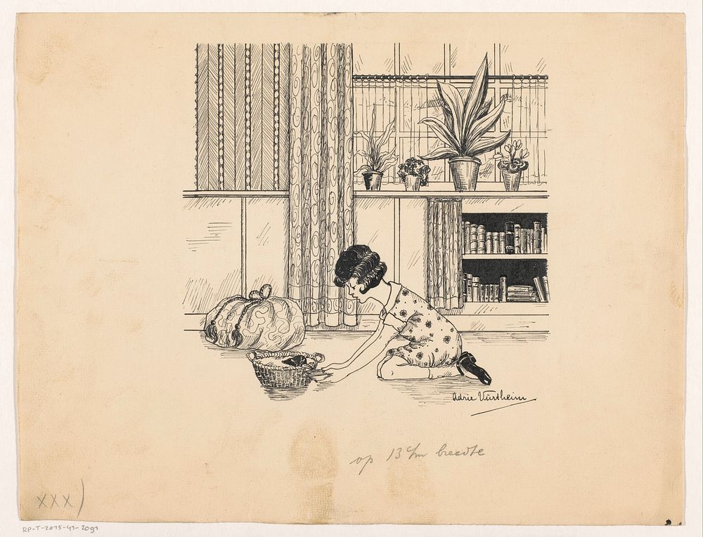 Meisje met een zieke vogel (1917 - 1970) by Adrie Vürtheim