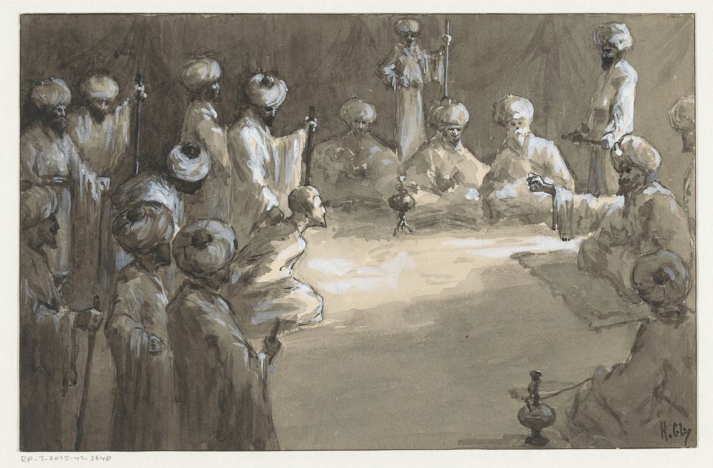 Bijeenkomst van mannen (in or before 1910) by H C Louwerse
