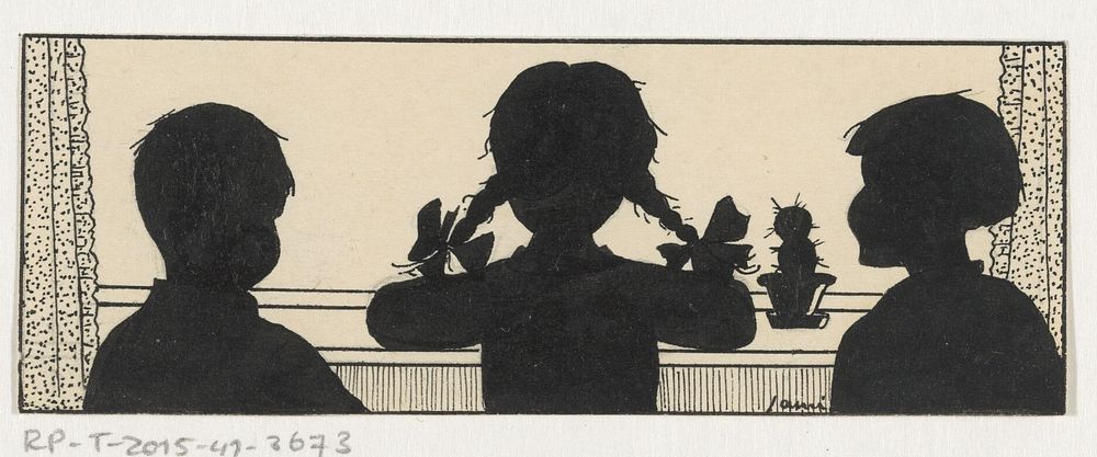 Drie kinderen bij een raam (c. 1880 - c. 1930)