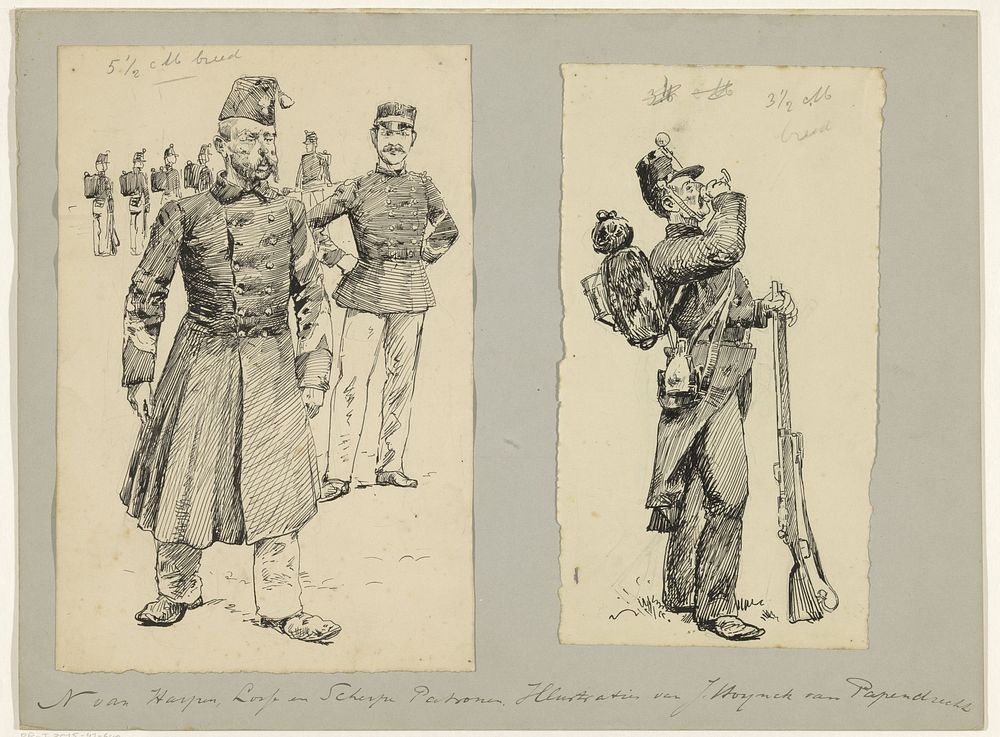 Weglopende militair en een drinkende militair (in or before 1889) by Jan Hoynck van Papendrecht