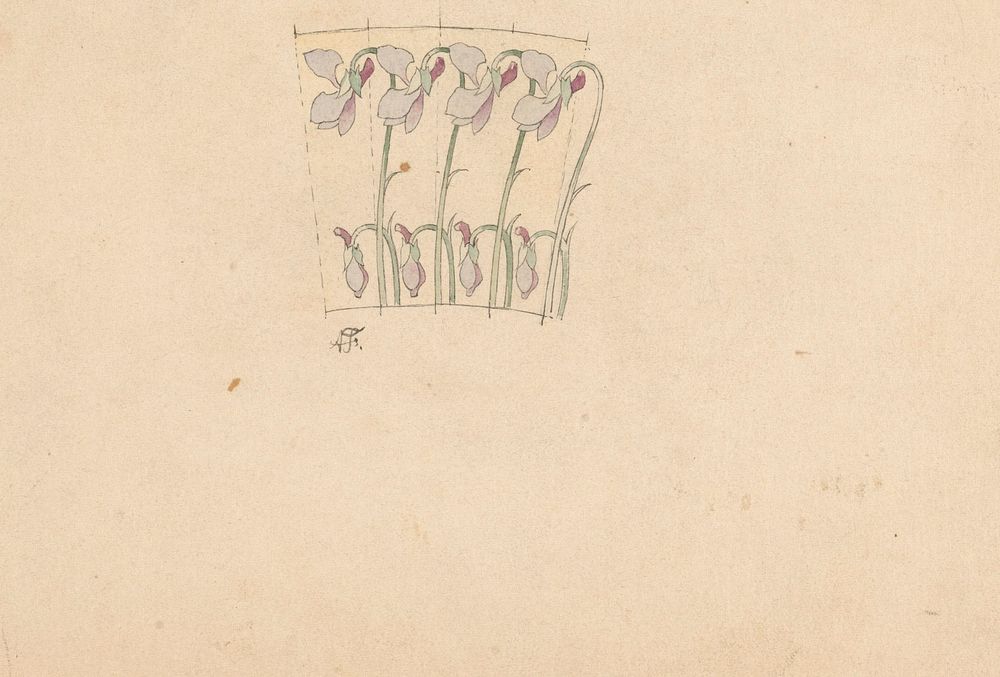 Vijf segmenten van een met viooltjes beschilderde knop (c. 1897) by Anatole Alexis Fournier