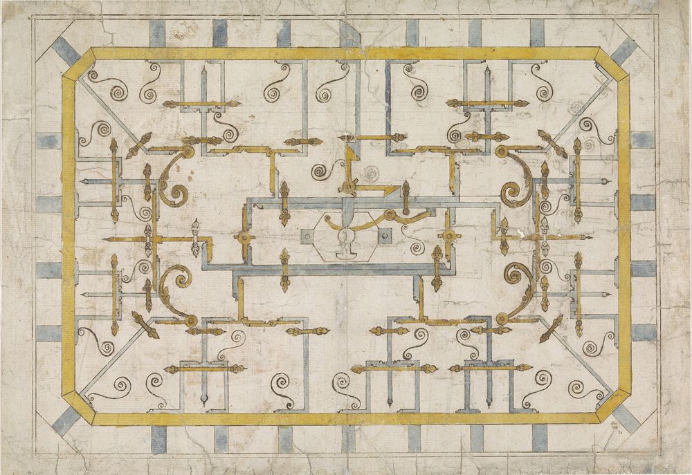 Ontwerp voor het sluitsysteem aan de binnenkant van het deksel van een geldkist (c. 1680 - c. 1740) by anonymous