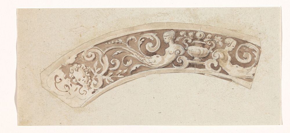 Deel van een schotelrand met ranken en figuren (c. 1840 - c. 1860) by anonymous