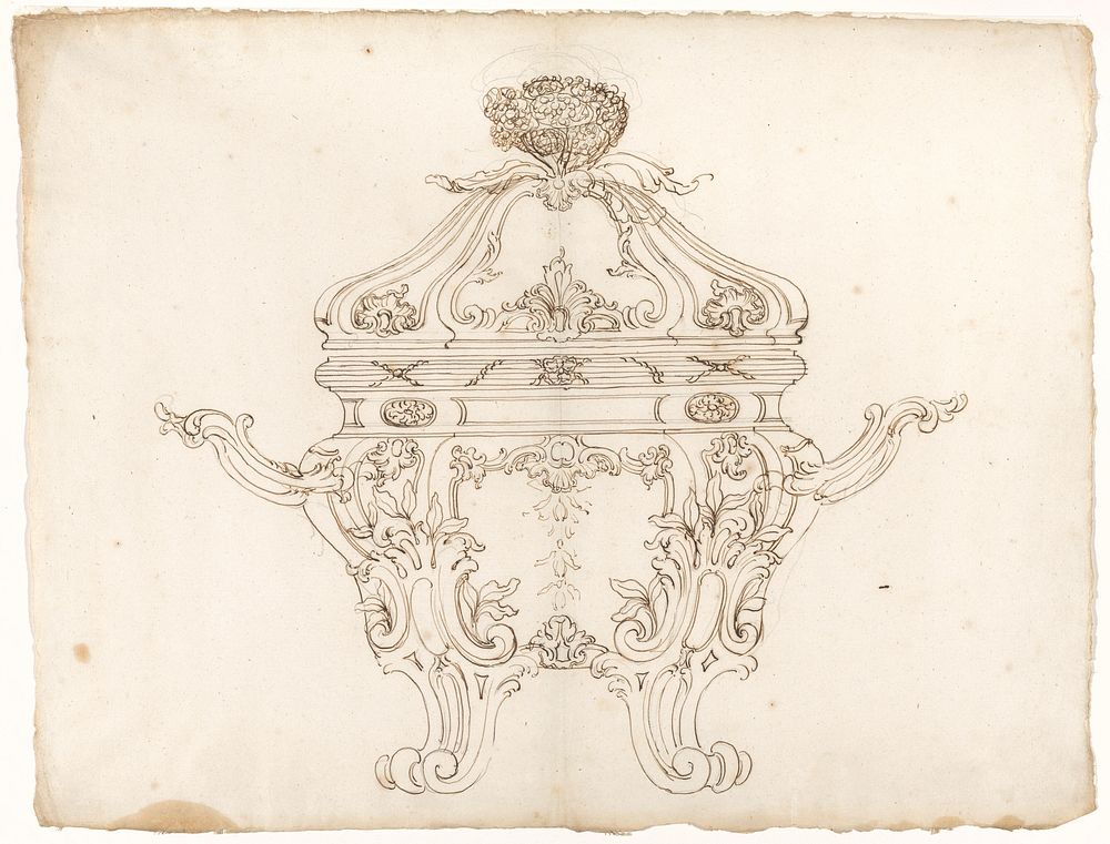 Ronde terrine (pot à oille) met deksel dat door een kool wordt bekroond. (c. 1750) by anonymous