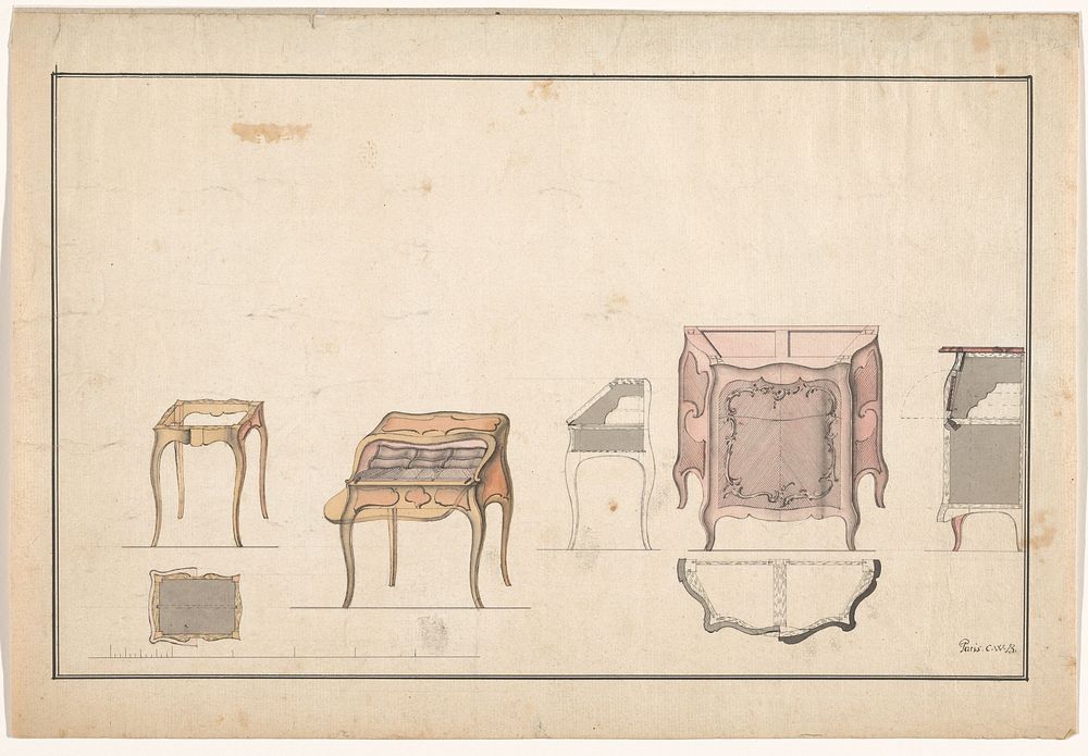 Tafel, bureau en lage wandkast (c. 1751) by anonymous
