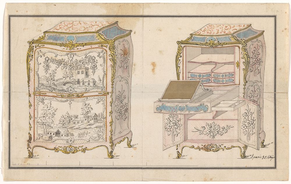 Twee secretaires (c. 1760 - c. 1765) by J L Th Baijer