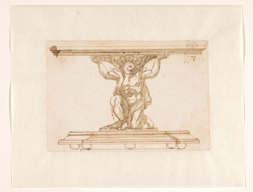 Ontwerptekening voor een tafel met een geprofileerd blad (c. 1675 - c. 1700) by anonymous