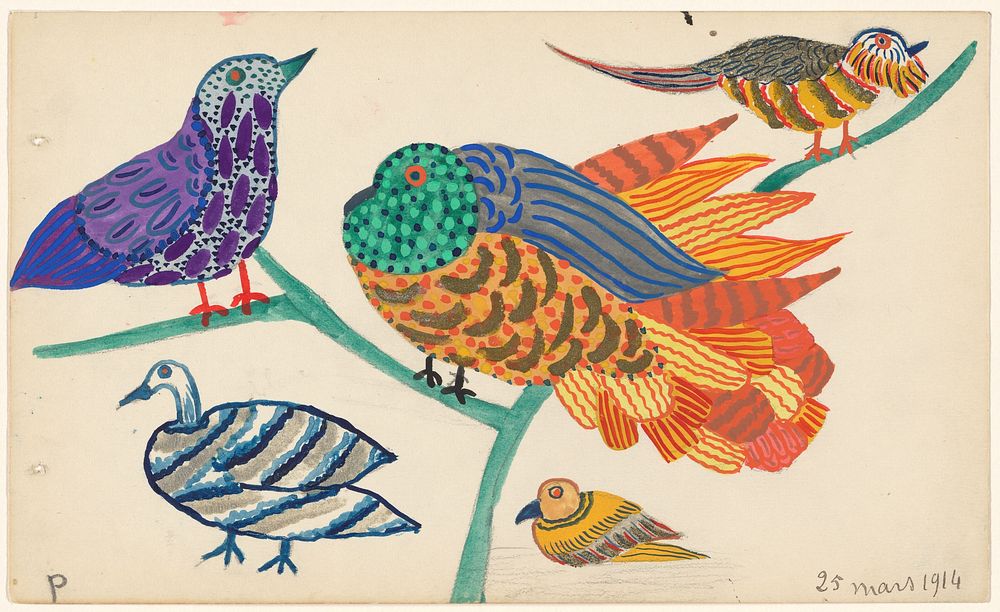 Ontwerp voor borduurwerk van vogels (1914) by Atelier Martine and Paul Poiret