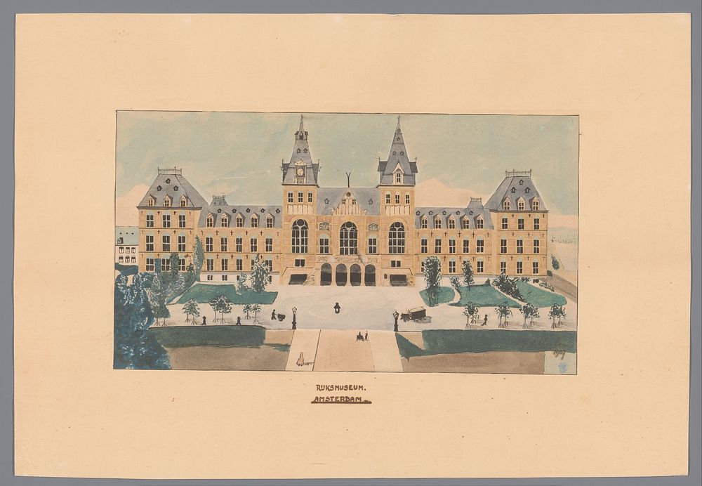 Gezicht op het Rijksmuseum in Amsterdam (1907) by A G van der Meulen