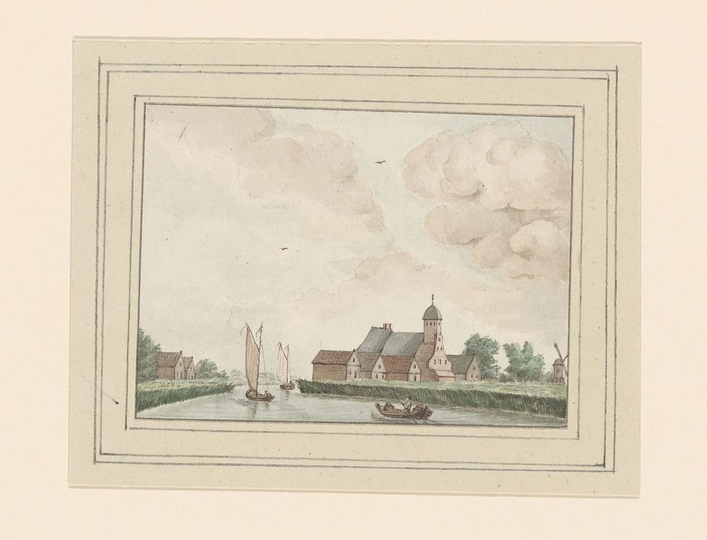 Gezicht op het dorp Koedijk aan het Noordhollandsch Kanaal (c. 1700 - c. 1799) by anonymous