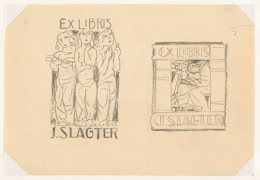 Ex libris voor J. Slagter (ontwerp, twee maal) (c. 1935 - c. 1940) by Leo Gestel