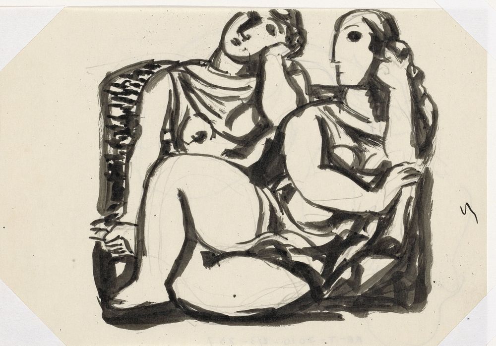 Schets voor 'L'art Hollandais contemporain' van Paul Fierens (baadsters) (1932 - 1933) by Leo Gestel