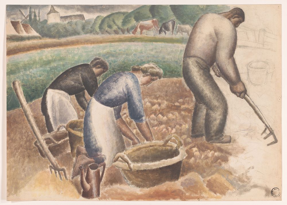 Aardappelrooiers op het land (1927) by Leo Gestel