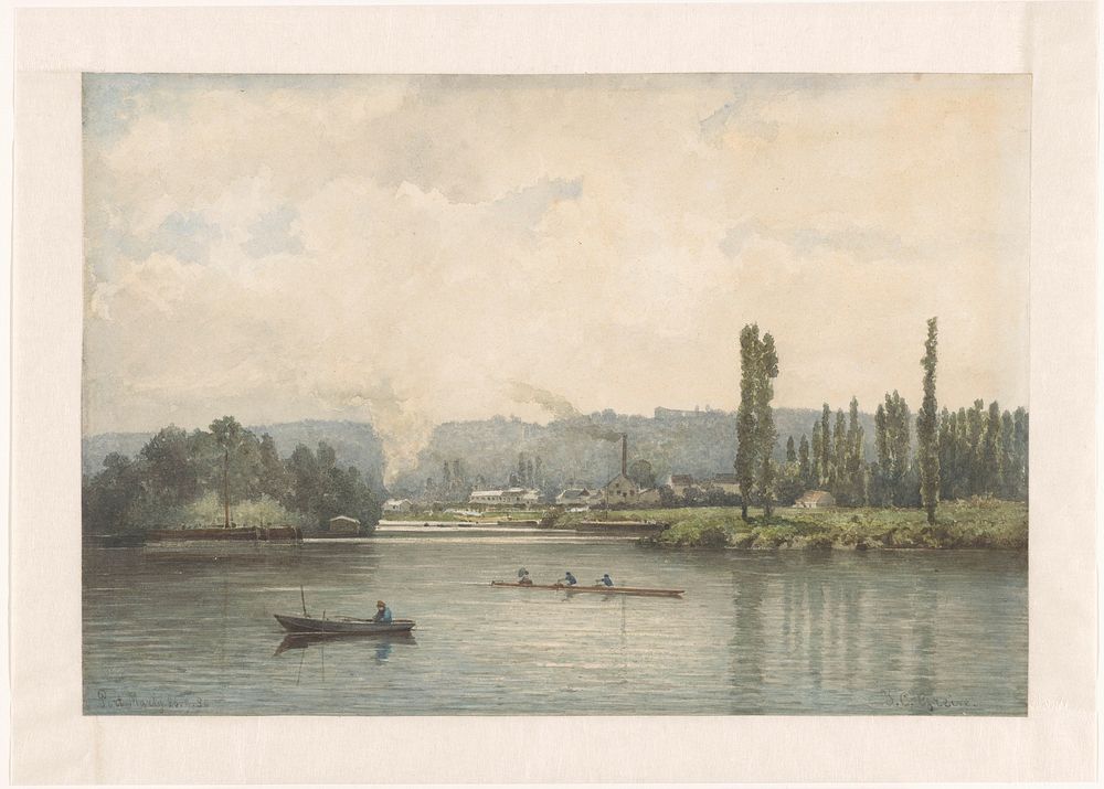 Gezicht op Port-Marly aan de Seine, met het washuis (1880) by Johan Conrad Greive