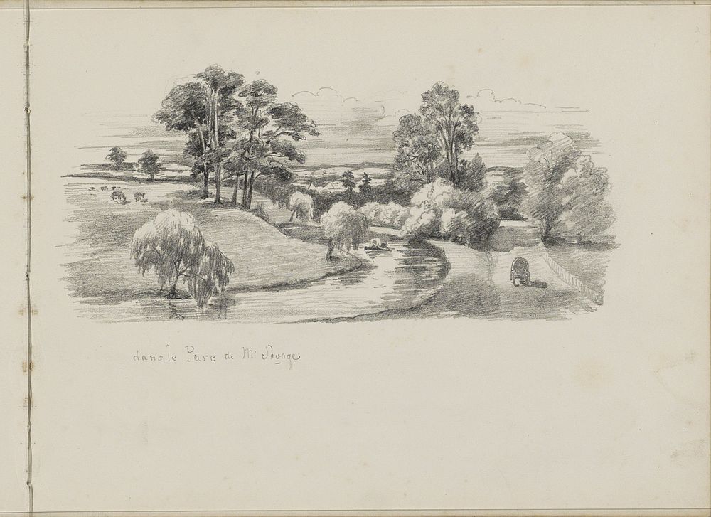 Landschap met een rivier en vee (1858) by Gerrit Postma