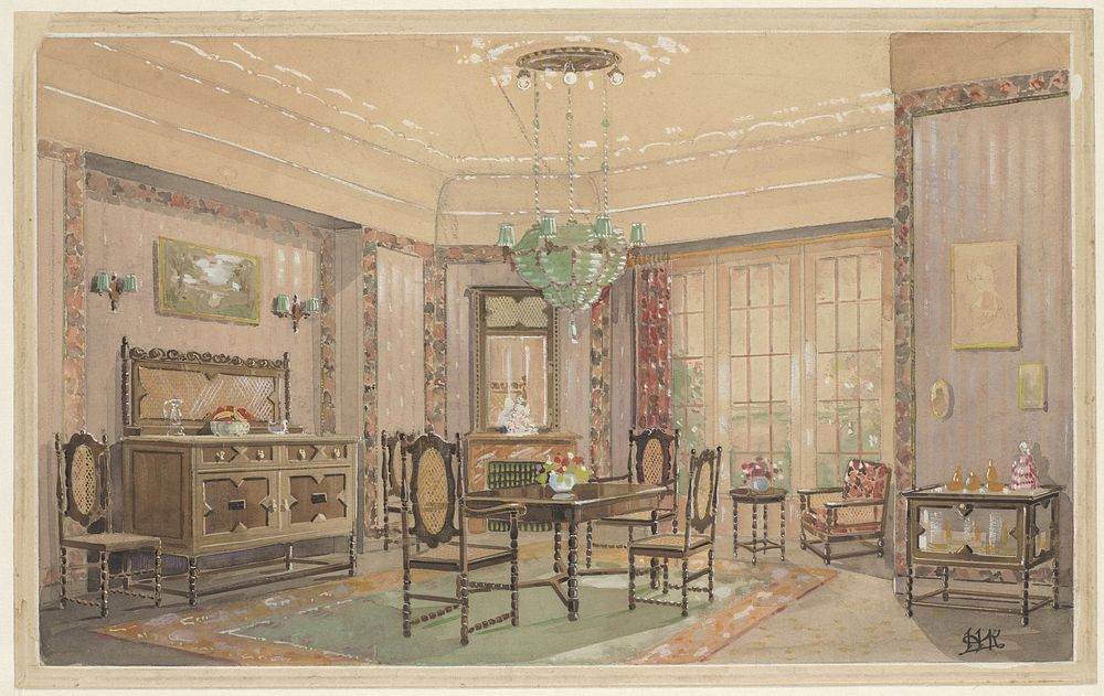 Eetkamer met gematte stoelen (c. 1925) by Monogrammist HK Nederland 20ste eeuw