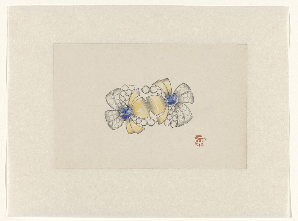 Ontwerp voor juweel in de vorm van twee gestileerde bloemen, met goud en saffieren (c. 1920 - c. 1930) by Jules Chadel
