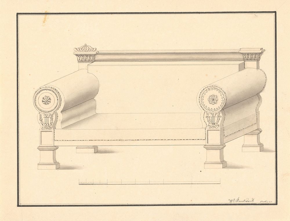 Ontwerp voor een beklede canapé (1820) by Carl Wilhelm Marckwort