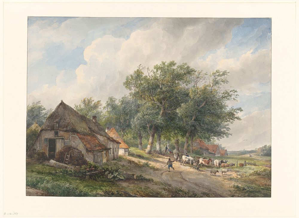 Landschap met boerderijen en vee (1823 - 1839) by Wijnand Nuijen