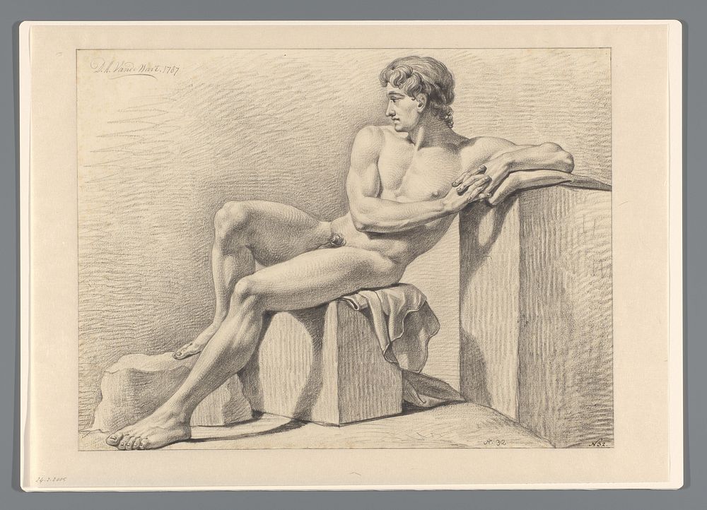 Zittend mannelijk naakt, naar links (1787) by Derk Anthony van de Wart
