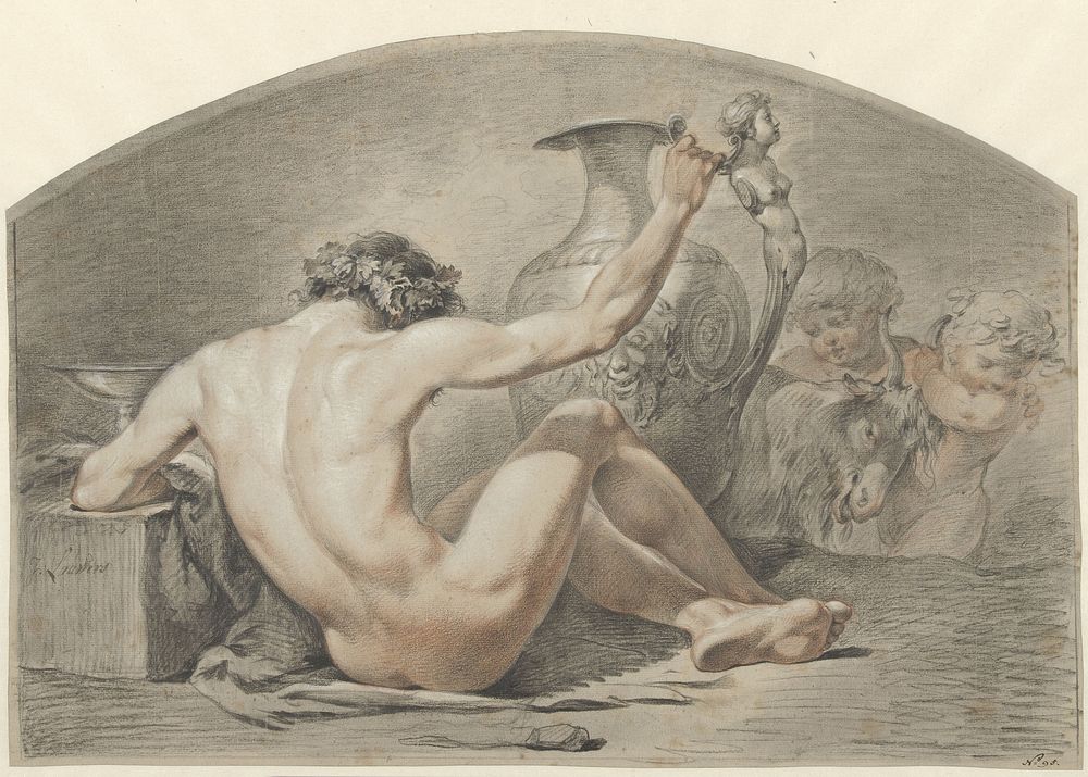 Zittend mannelijk naakt, de hand op het handvat van een vaas (1763 - 1800) by Jacobus Johannes Lauwers