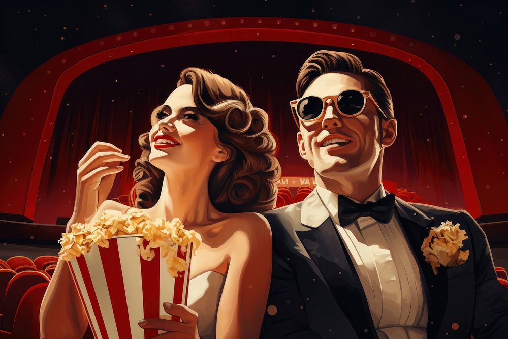 Popcorn glasses theater adult. AI generated Image by rawpixel.