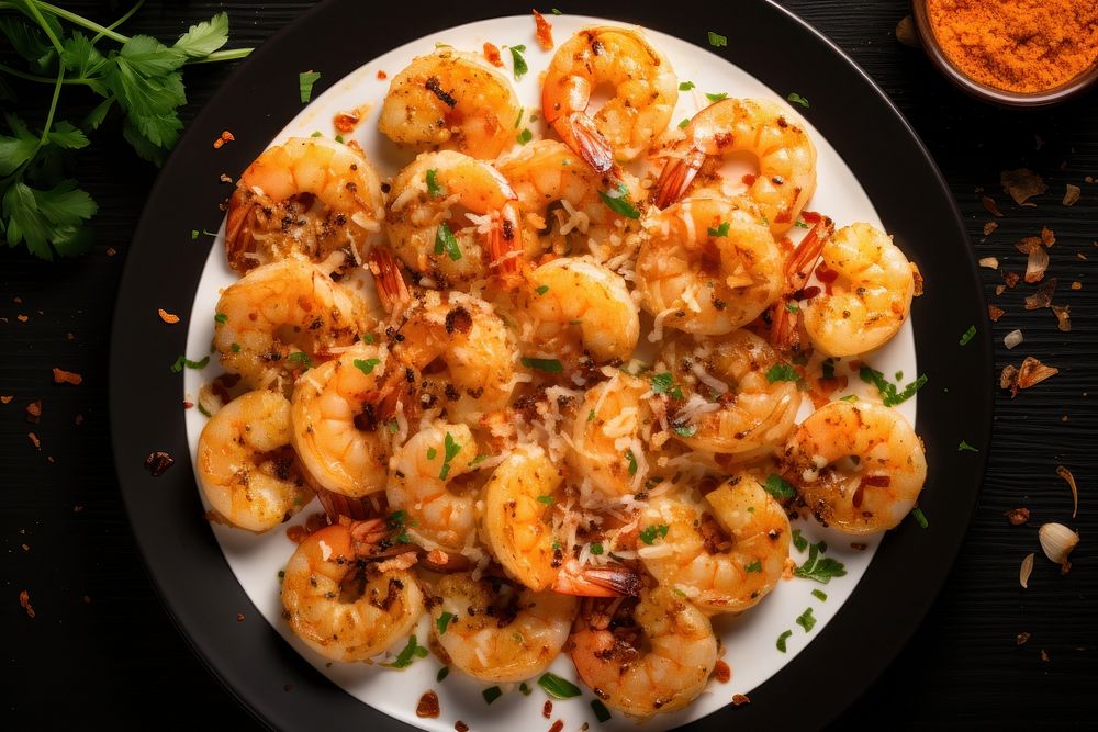 Shrimp Seafood seafood shrimp plate. AI generated Image by rawpixel.