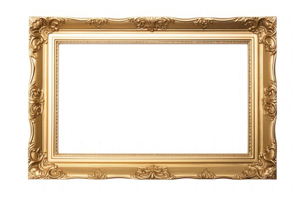Blank golden picture frame white background architecture rectangle.