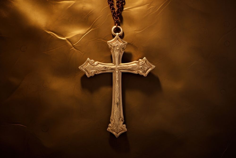 Old cross shaped pendant crucifix symbol gold.