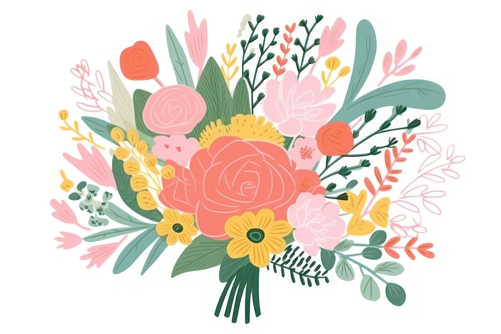Bridal bouquet pattern drawing flower. AI generated Image by rawpixel.