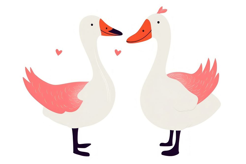 Couple of goose drawing animal white. AI generated Image by rawpixel.