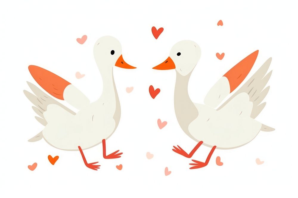 Goose falling in love drawing animal white. AI generated Image by rawpixel.