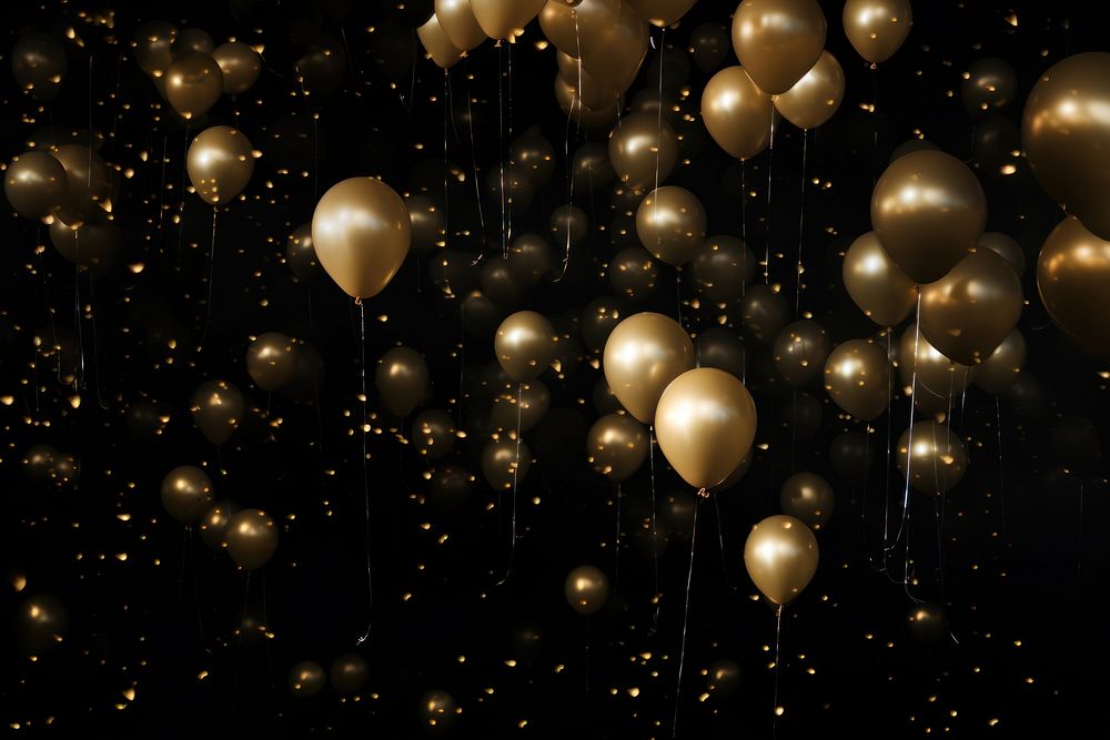 Golden balloons on a black background backgrounds night illuminated.