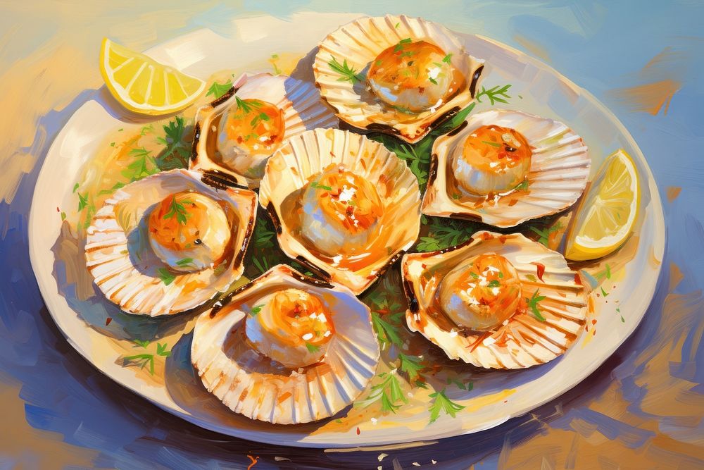 Seafood seafood painting seashell. AI generated Image by rawpixel.