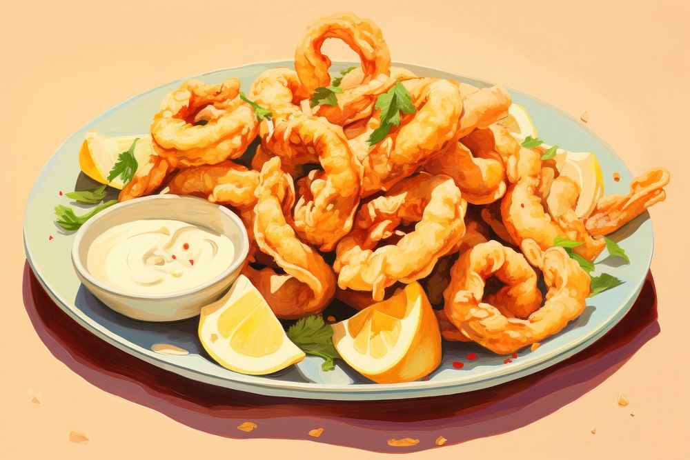 Fried Calamari Seafood dish seafood fried. AI generated Image by rawpixel.