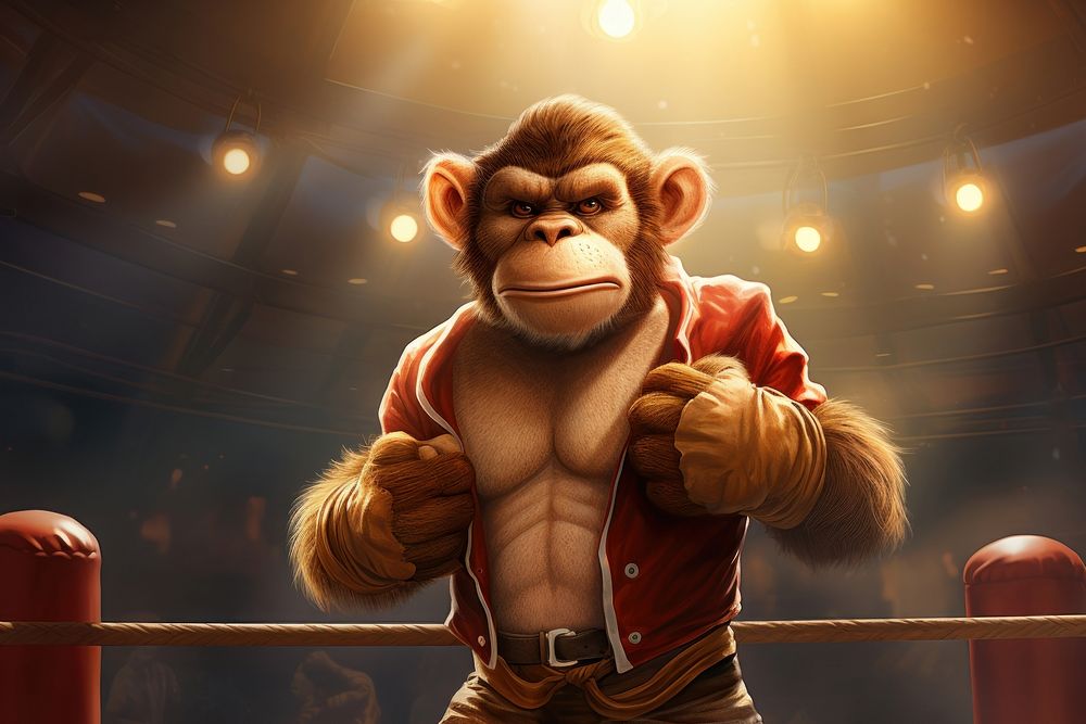 Monkey cartoon mammal boxing. AI generated Image by rawpixel.
