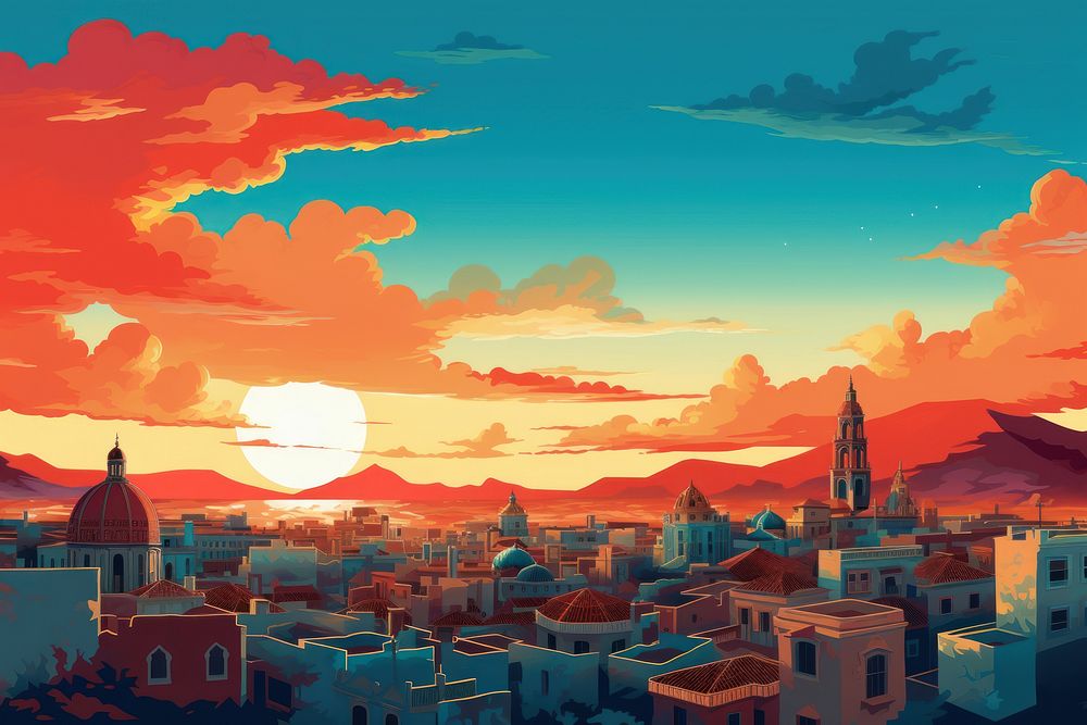 Spain sunset city sky. AI generated Image by rawpixel.