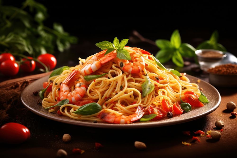 Seafood spaghetti pasta noodle. AI generated Image by rawpixel.