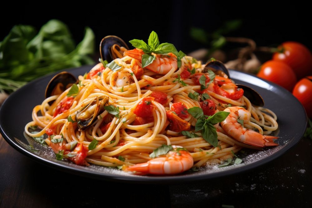 Seafood spaghetti pasta seafood. AI generated Image by rawpixel.
