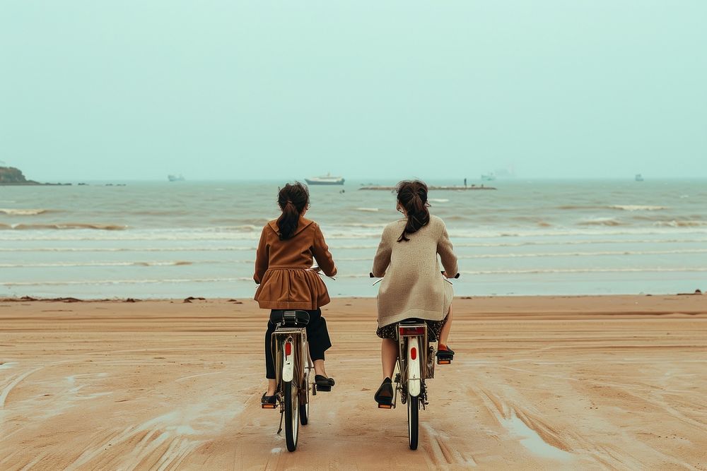 Chinese women vacation cycling bicycle.