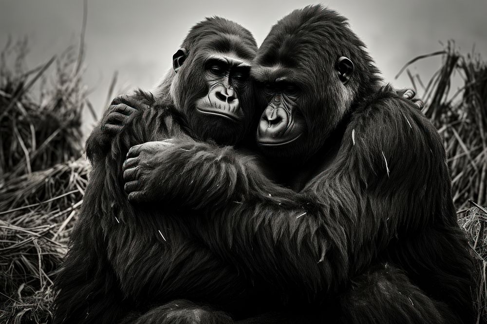 Two gorillas wildlife animal mammal. AI generated Image by rawpixel.