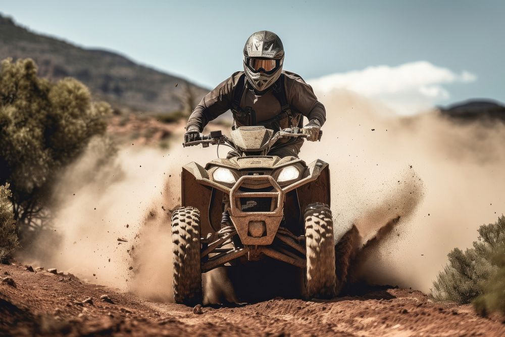  Man riding ATV helmet motorcycle adventure. AI generated Image by rawpixel.