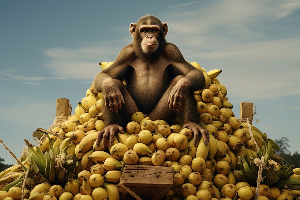 Pyramid of bananas monkey wildlife organic. AI generated Image by rawpixel.