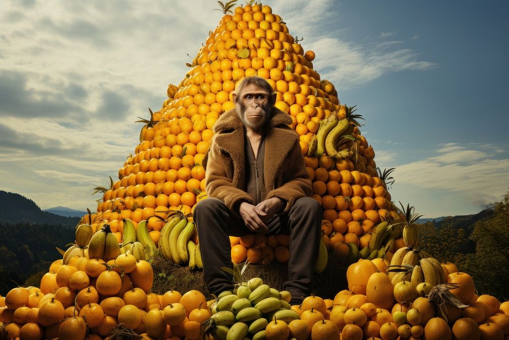 Pyramid of bananas pineapple portrait outdoors. AI generated Image by rawpixel.