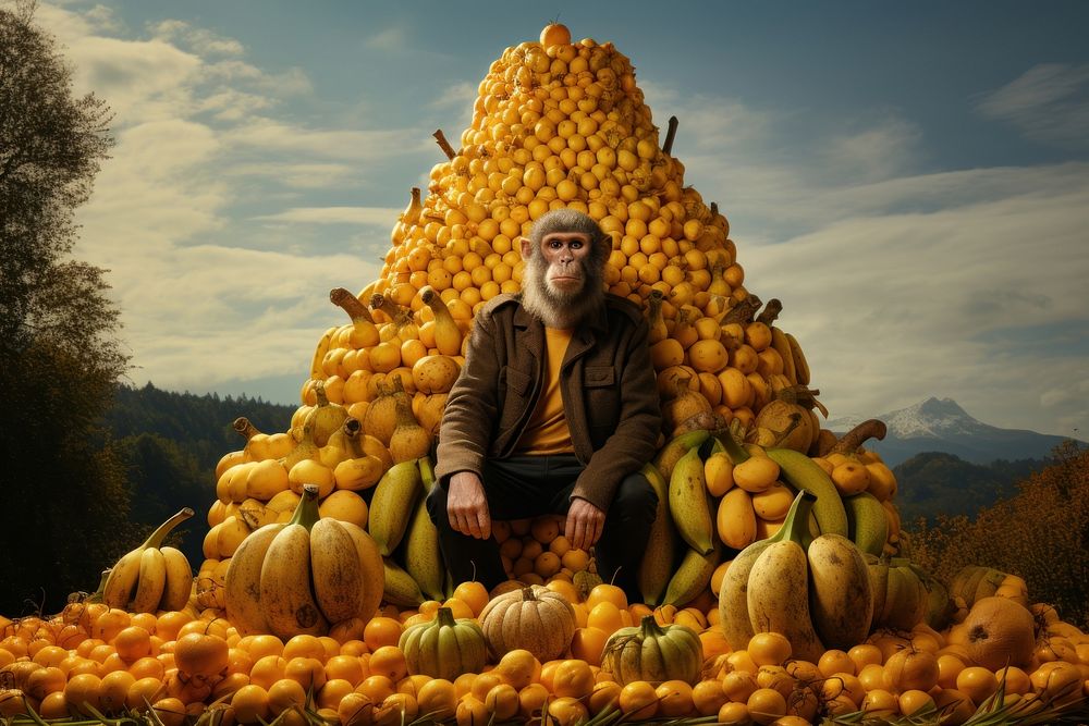 Pyramid of bananas in a park agriculture vegetable portrait. AI generated Image by rawpixel.