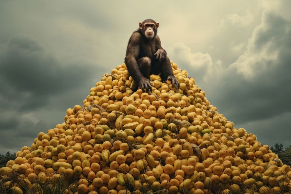 Pyramid of bananas monkey mammal animal. AI generated Image by rawpixel.
