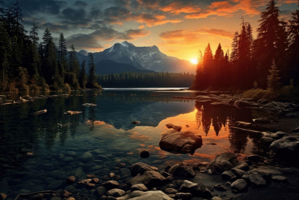 Lake nature wilderness landscape. AI generated Image by rawpixel.