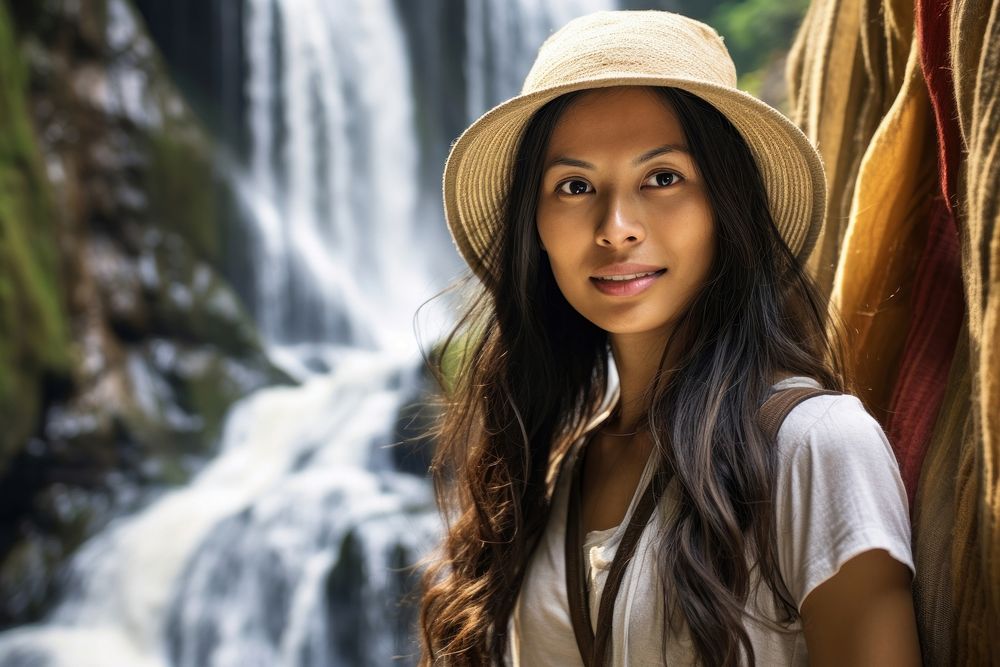  Thai woman waterfall portrait outdoors. AI generated Image by rawpixel.