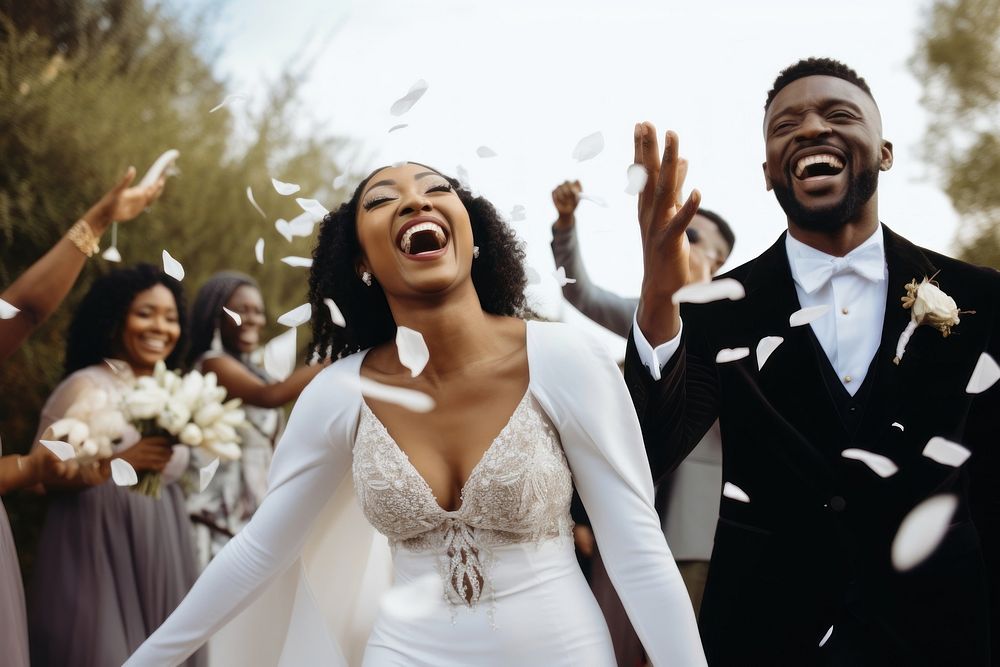 African American couple Wedding wedding cheerful laughing.