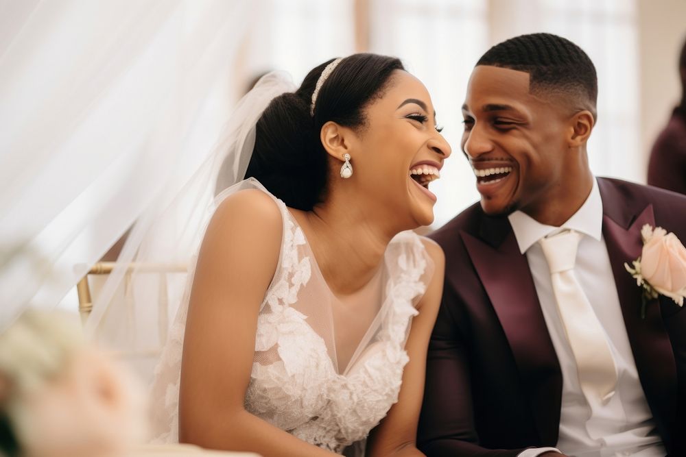 African American couple Wedding wedding cheerful laughing.